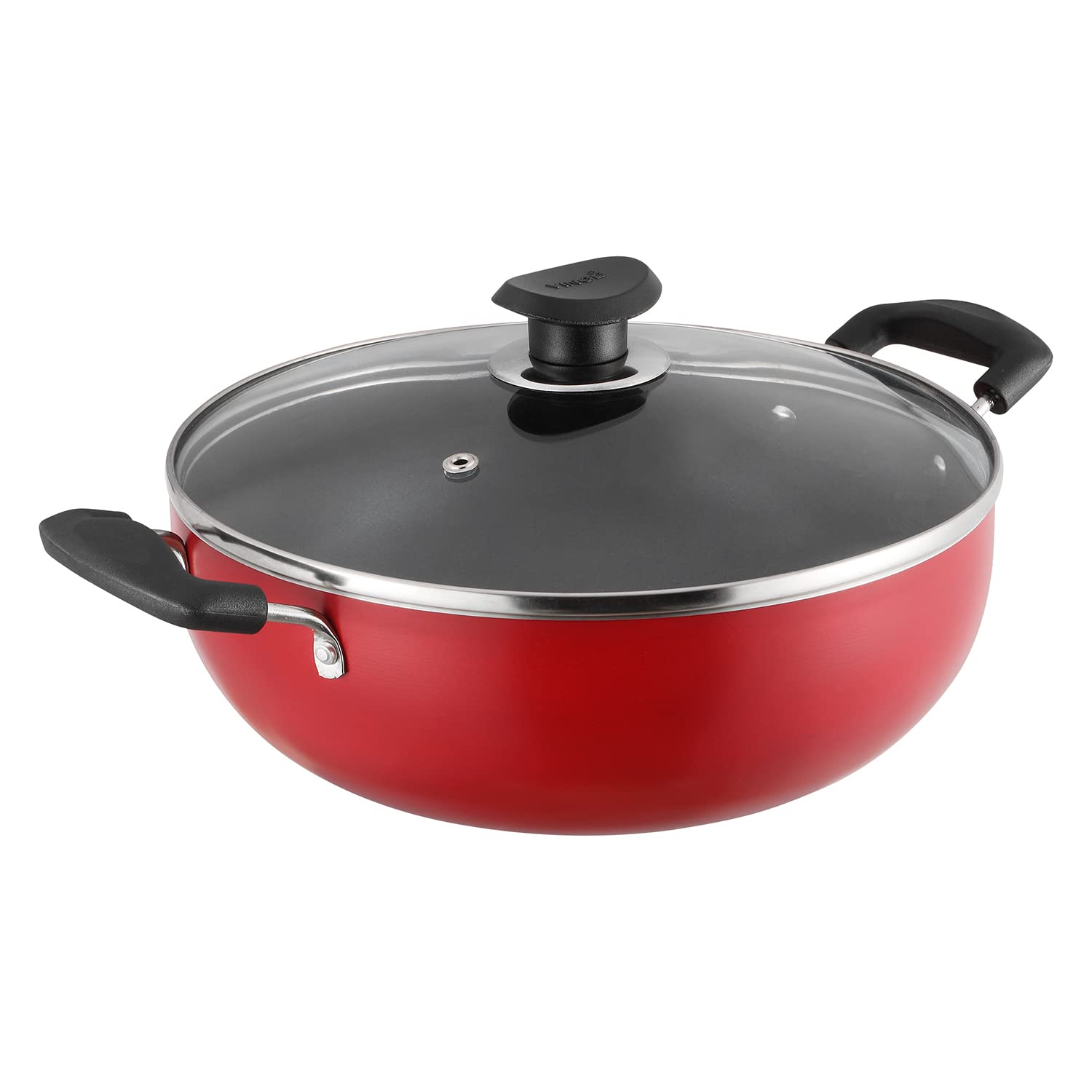 Vinod Zest Inducto Non Stick Deep Kadhai With Glass Lid - 3.1 Litre, 24Cm | 3Mm Thick | 3 Layer Coating | Swiss Quality | Metal 