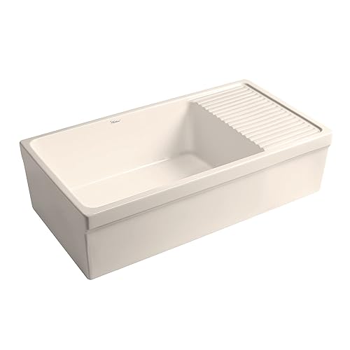 Whitehaus Collection Whqd540-Biscuit Quatro Alcove Kitchen Fireclay Front Apron Sink Glossy Biscuit