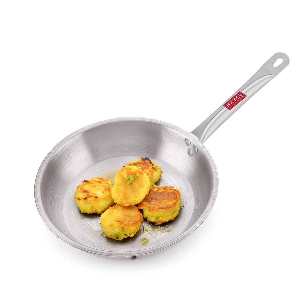 Hazel Triply Stainless Steel Fry Pan 30 Cm | 2800 Ml Deep Frying Pan With Handle | Induction & Gas Compatible Steel Fry Pan
