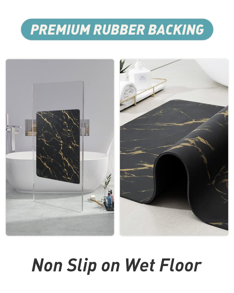 COCOER Bath Mat Runner Bathroom Rug Bathroom Mat Absorbent Stain Resistant-Rubber Backed Thin Bath Mats for Bathroom Non Slip Quick Dry-Bath Rug for Bathroom Black Golden Long 17?x59?