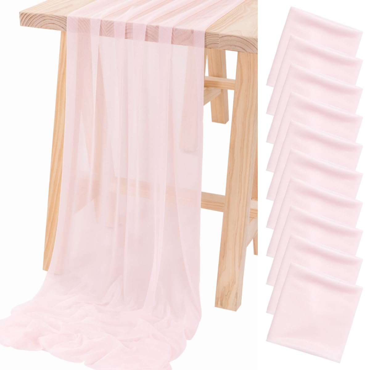 Socomi 10Pcs Blush Pink Gauze Table Runner Bulk 10Ft Chiffon Like Wedding Table Runner For Bridal Shower Decorations Baby Shower