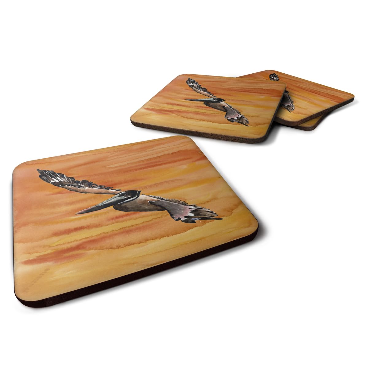 Carolines Treasures Bird-Pelican Foam Coasters (Set of 4), 3.5 H x 3.5 W, Multicolor