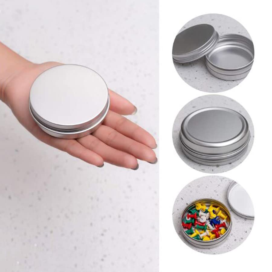 Ericotry 12 Pcs Of 2 Oz/ 60 Ml Silver Aluminum Tins Empty Slip Slide Round Containers With Tight Sealed Twist Screwtop Cover For
