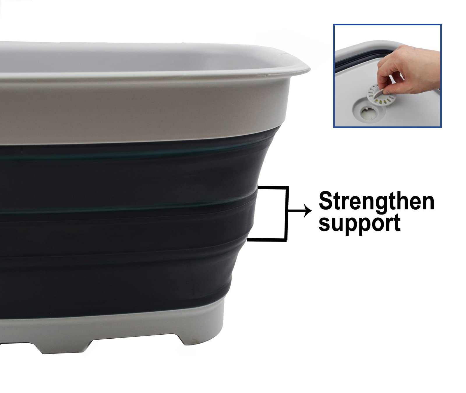 Sammart 15L (3.9 Gallon) Collapsible Dishpan With Draining Plug - Foldable Washing Basin - Portable Dish Washing Tub - Camping &
