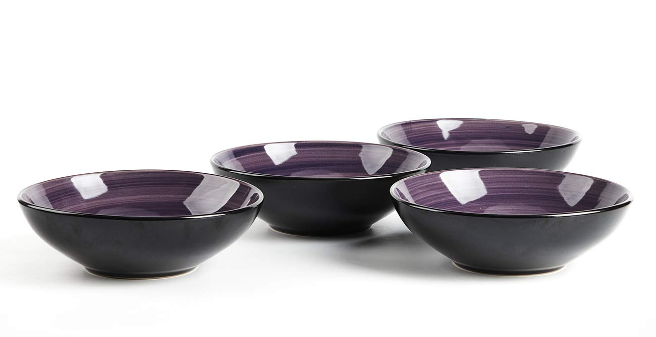 HomeVss, Stoneware Sonoma 16pc Dinnerware Set, Black + Speckled Spin Wash Purple