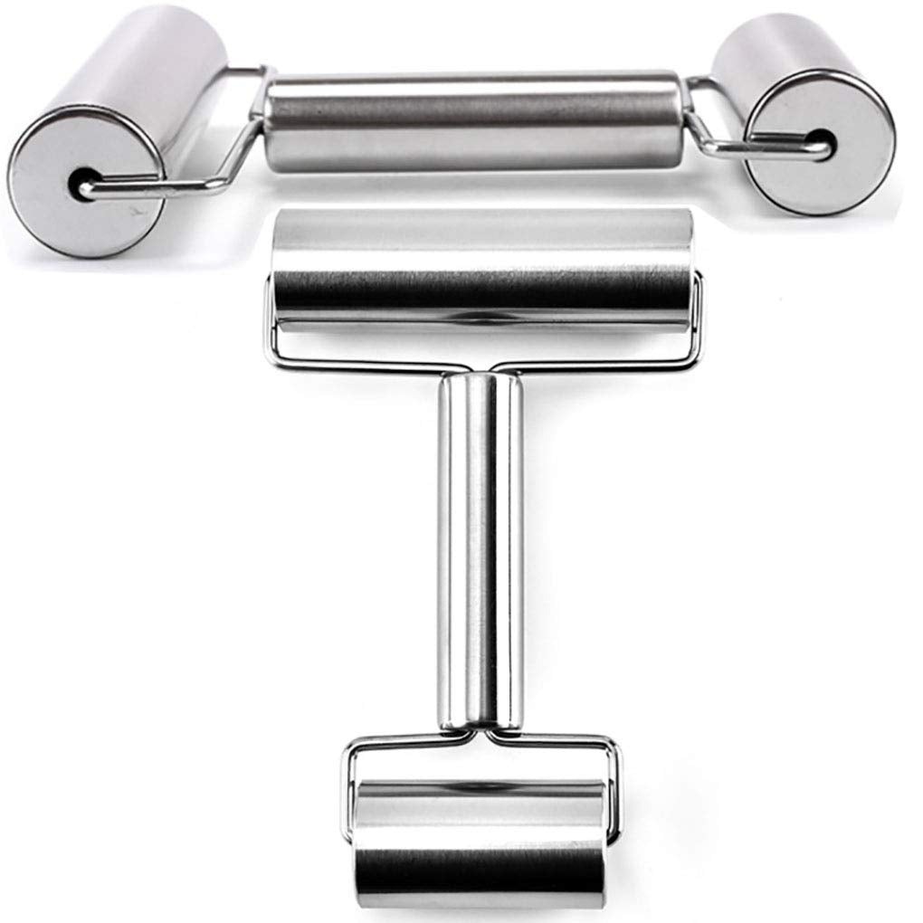 Goeielewe Rolling Pin Double Roller, Stainless Steel Pastry And Pizza Double Dough Baker Roller Metal Kitchen Utensils Ideal For