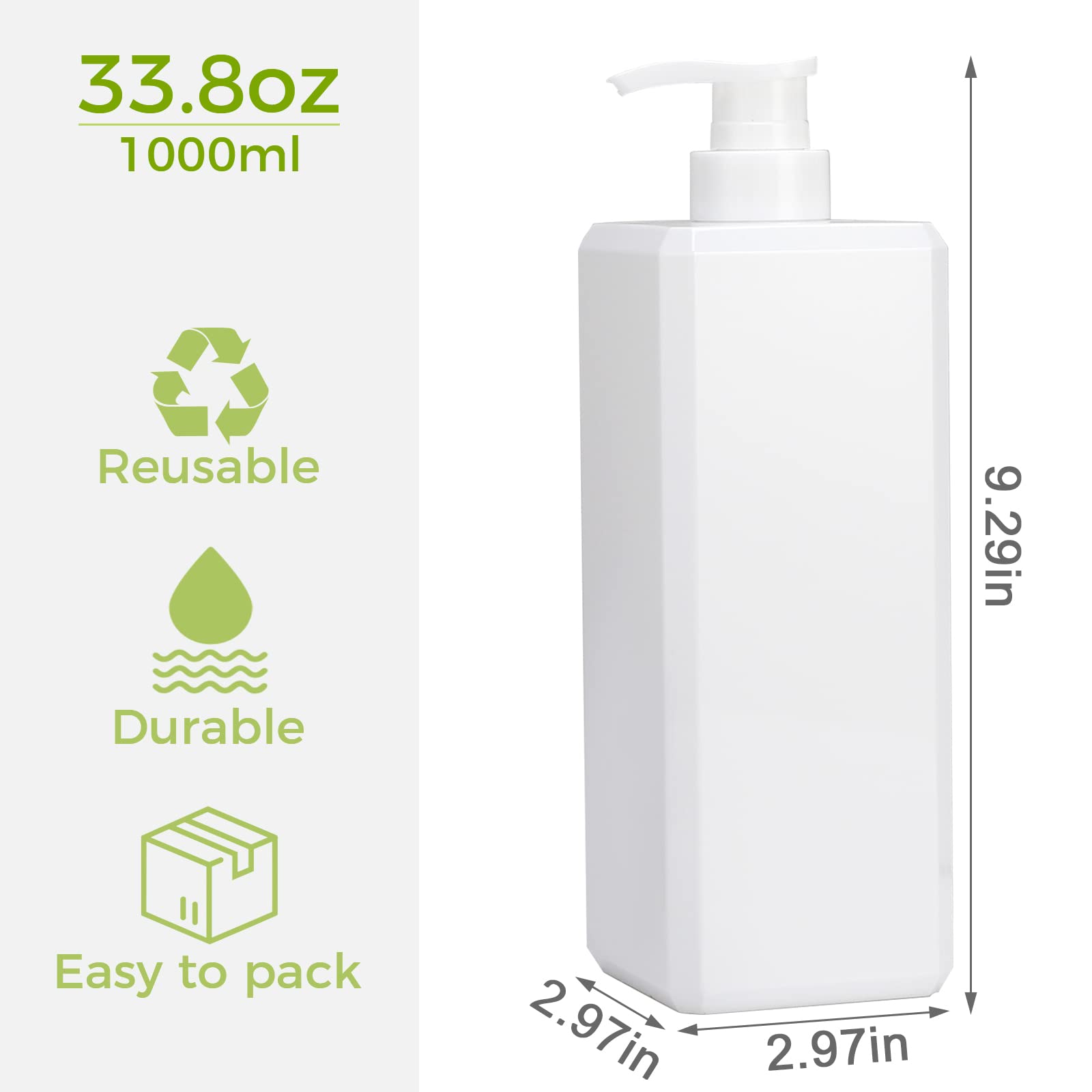 Suream 33.8 Oz Refillable Pump Dispenser Bottle, 3Packs Large Shower Bottle Organizer With 4Pcs Lables For Shampoo, Body Soap, H