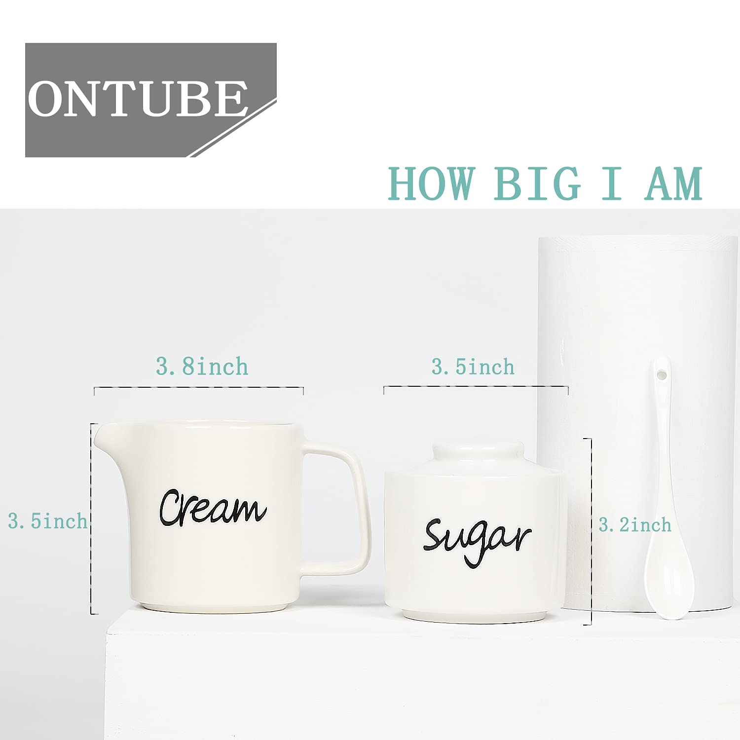 Ontube Porcelain Sugar Bowl And Creamer Set Of 3,White