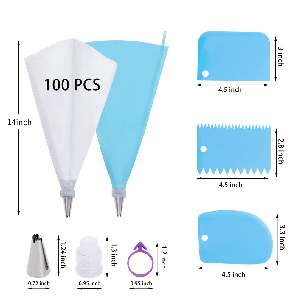 Piping Bags And Tips Set, 100Pcs 12 Inch Pastry Bags, Icing Bags Disposable For Cakes Decorating Kit Supplies With 1 Reusable Pi