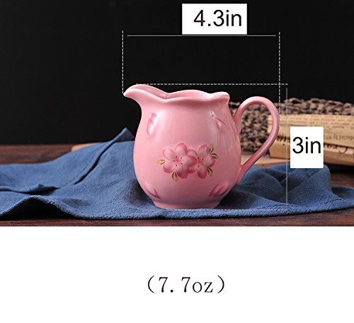 Choold Elegance Cherry Blossom Ceramic Creamer With Handle,Sakura Coffee Milk Creamer Pitcher,Small 7.7Oz(Pink/White)