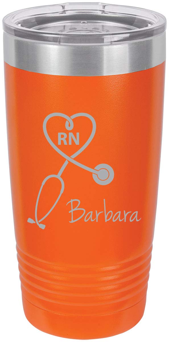 Stethoscope Registered Nurse Personalized Add Your Custom Text Insulated Tumbler 20 Oz Travel Coffee Mug Customizable (Orange)