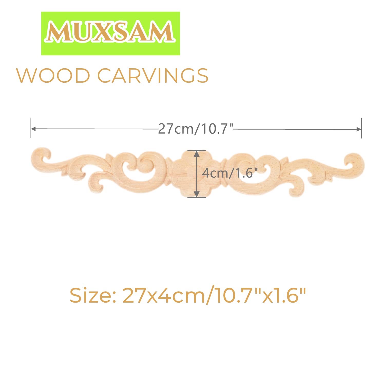 Muxsam Wood Carved Onlays Appliques, Long Carvings Overlays Decor, Rosette Inlay Decals Ornaments For Drawers Door Cabinet Mirro
