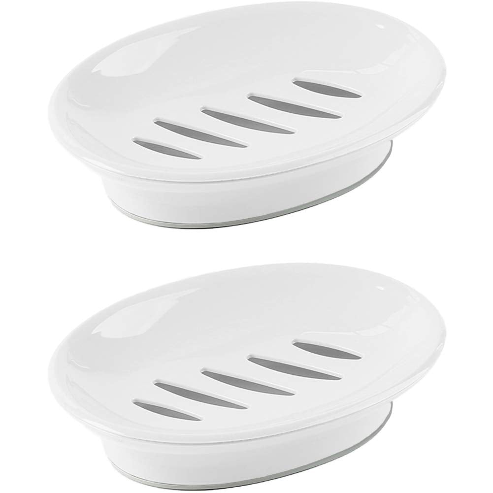Wyok 2-Pack Soap Dish With Drain Soap Holder Easy Cleaning Soap Saver Dry Stop Mushy Soap Tray For Shower Bathroom Kitchen(White