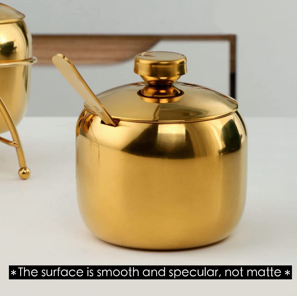 123Arts Stainless Steel Sugar Bowl With Lid And Spoon, Sugar Container For Coffee Salt Spices