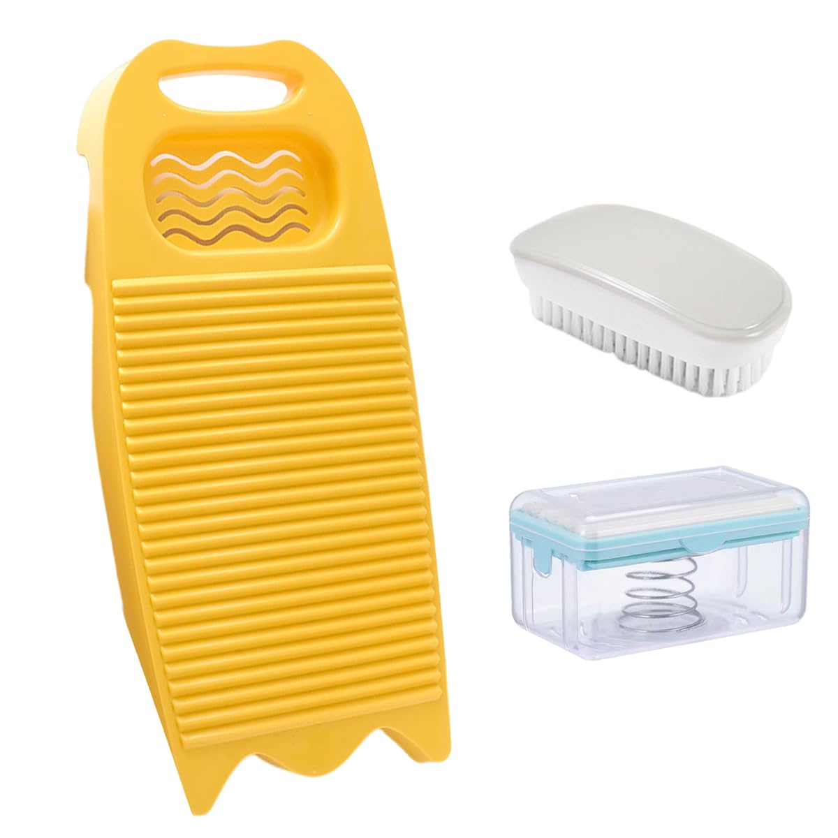 Wash Board, Washboard For Hand Washing Clothes, Plastics Laundry Scrub Board Household With Holder Portable (D-Yellow+Multifunct