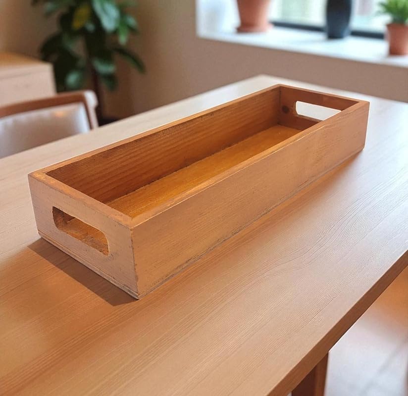 Wooden Serving Tray With CutOut Handles, Rectangular