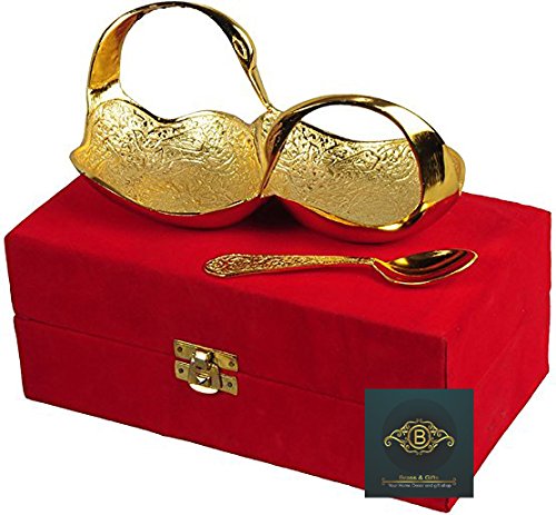 Brass and Gifts Silver Plated Brass Double Swan Gift Article With Spoon