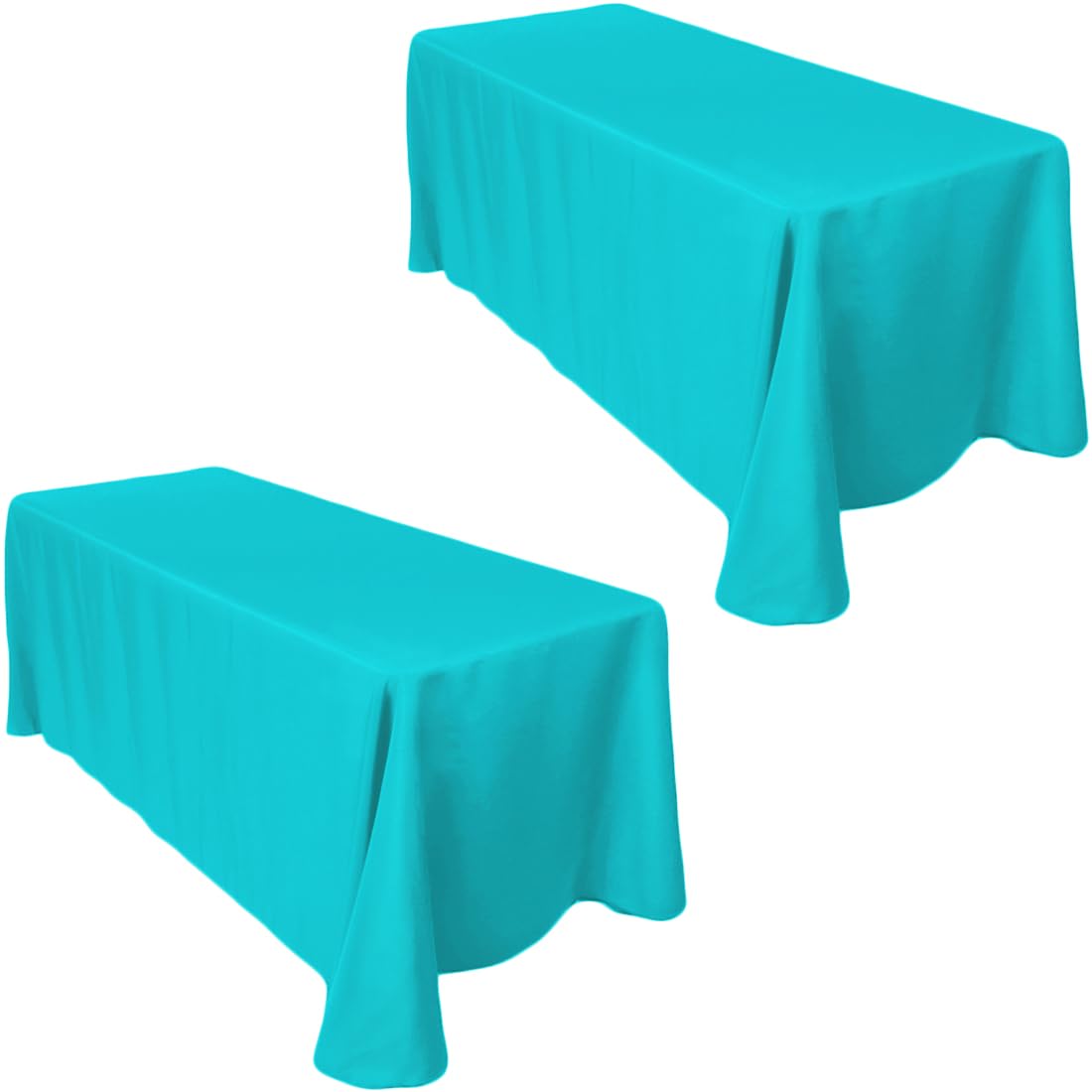 Ltc Linens 2-Pack Rectangular Tablecloths 90 In X 156 In With Rounded Corners - Turquoise Table Covers For 8 Ft Table Floor-Leng