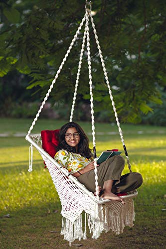 Patiofy Rectangle Shape Swing/Swing For Balcony/Swing Chair For Adults For Home/Hammock Swing For Adults/Jhoola Jhula W/ Red Squ