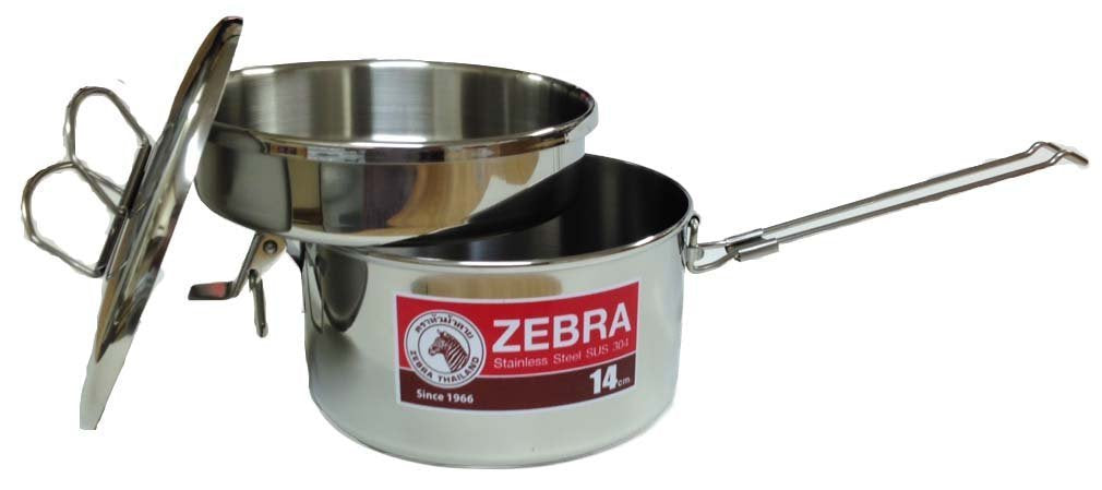 Zebra Stainless Steel Food Box And Pan With Snap On Lid, 14Cm, Silver