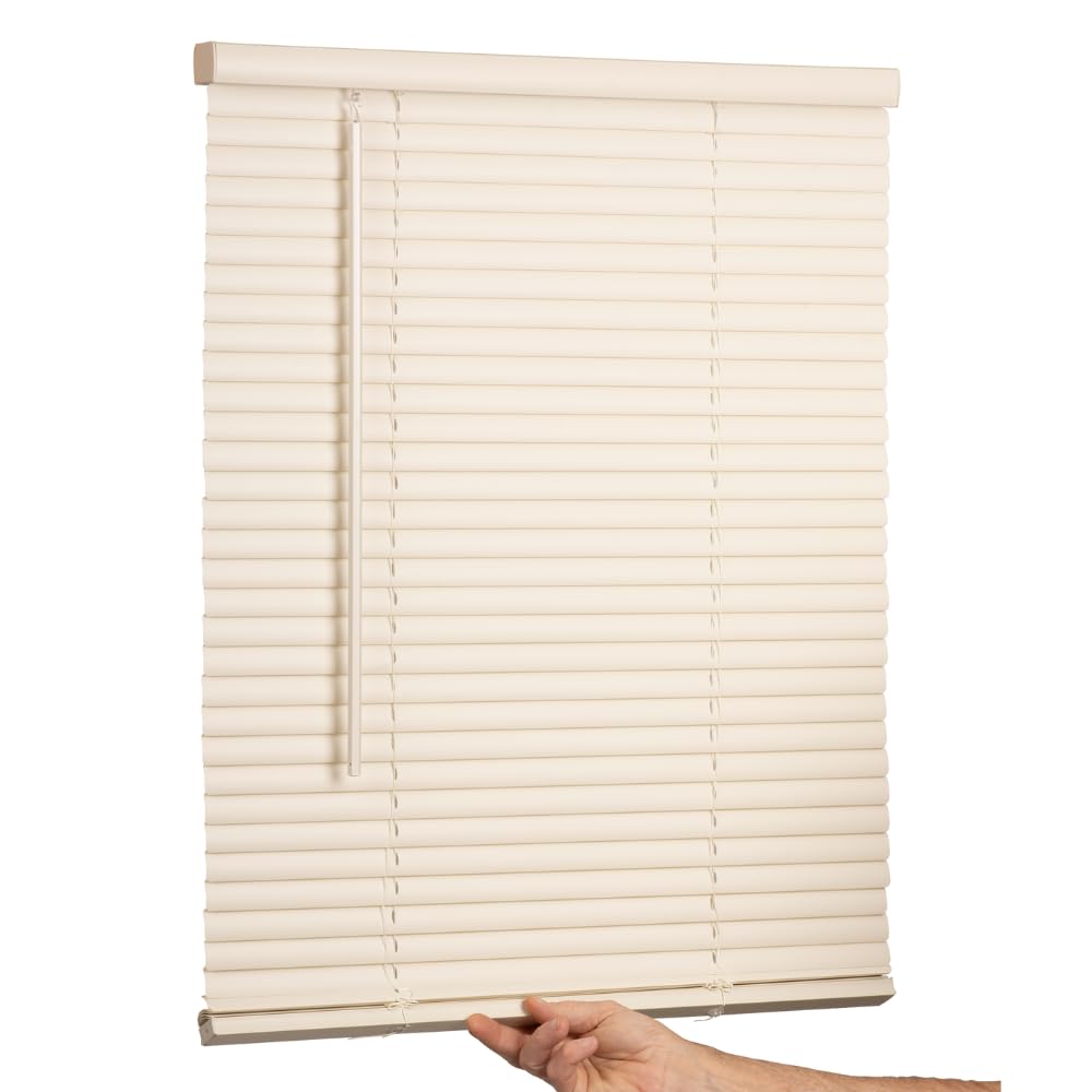 LOTUS & WINDOWARE Cordless Mini Blind, 1 Vinyl Slats,31 Wide x 36 Long - Alabaster, Window Blinds for Home and Office, Interior 