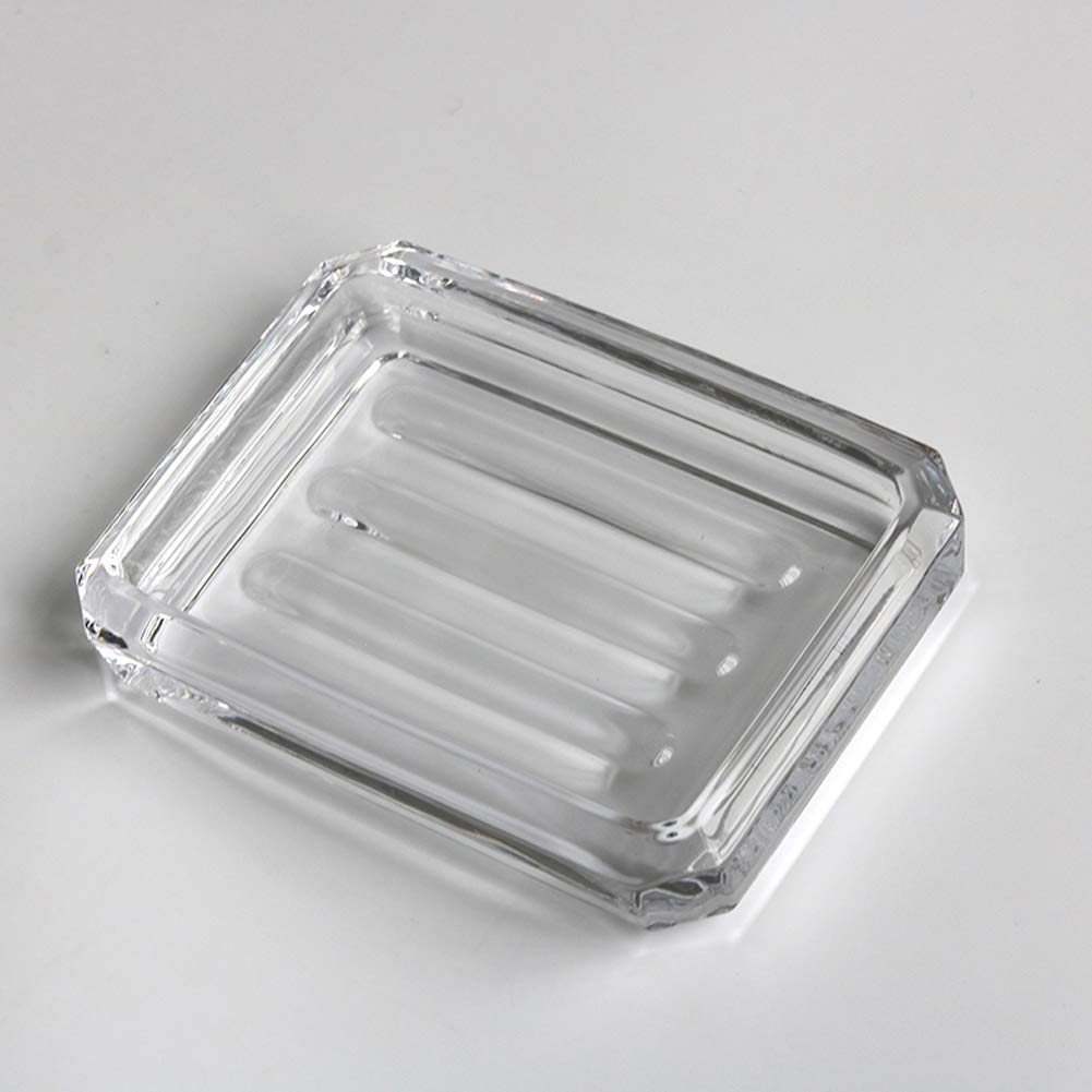 Luzen 1Pc Rectangle Glass Soap Dish Bar Soap Holder Soap Saver Tray Soap Case Soap Box Holder For Shower Bathroom Kitchen, Clear