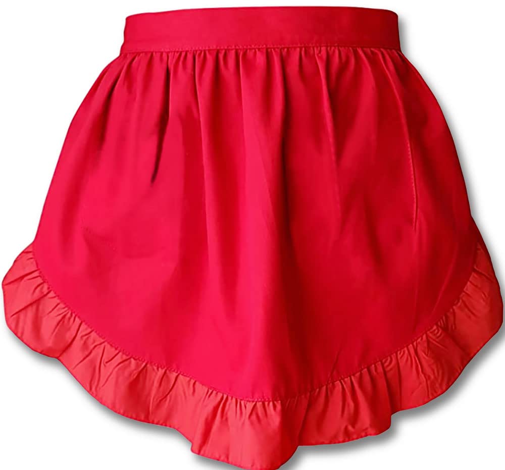 Crb Fashion Waist Pocket Half Bistro Kitchen Cooking Apron Fits Size Xs To Large Red