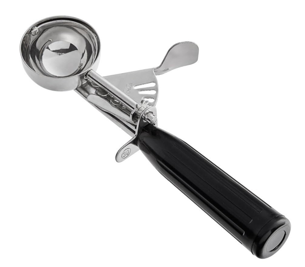 Soro Essentials- #30 Stainless Steel 1-1/4 Oz. Thumb Press Food Disher With Black Handle- Color Coded Disher For Food Portion Co