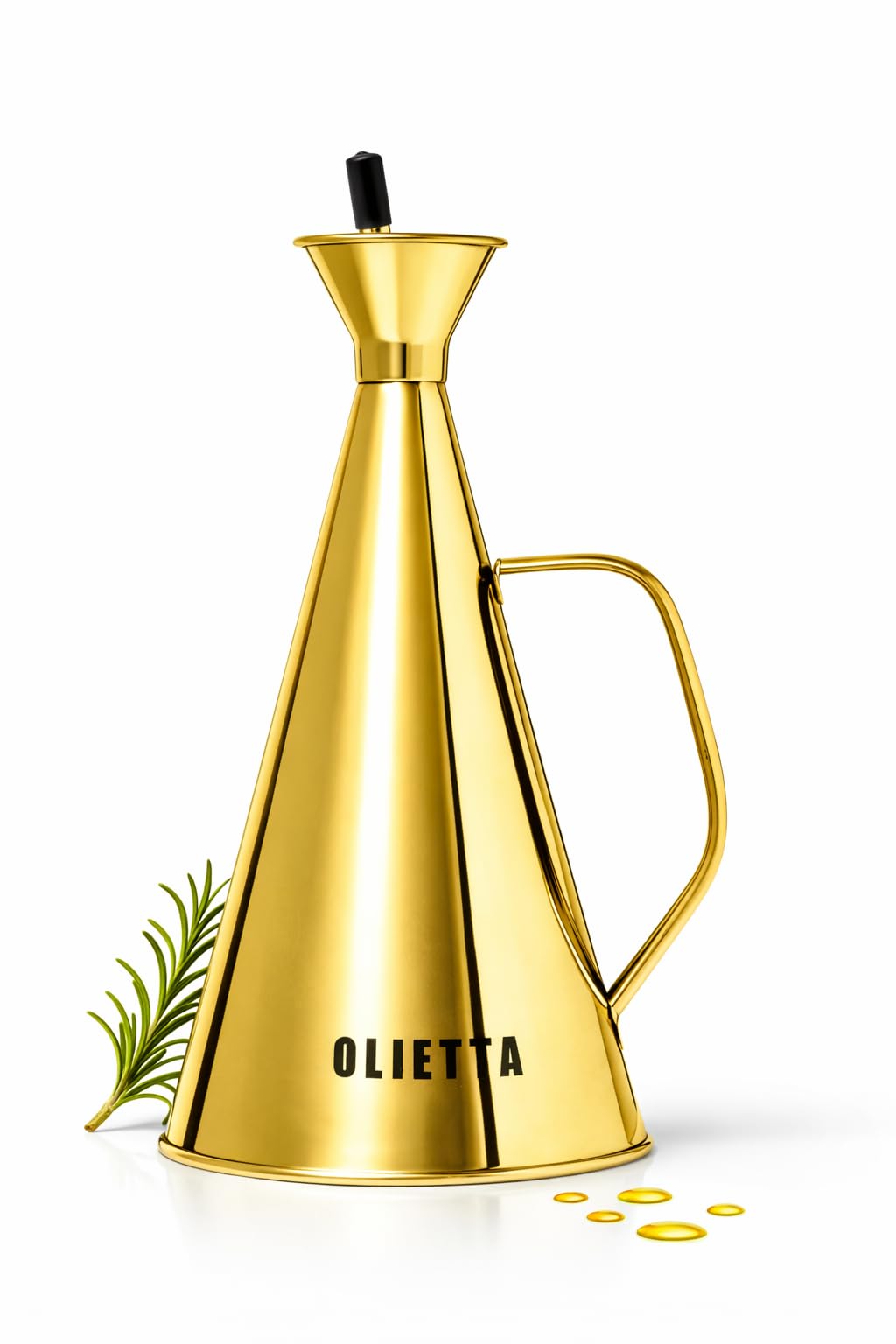 Olietta Olive Oil Dispenser Bottle Gold Stainless Steel Non Drip Leak Proof No Mess Vinegar Pourer & Kitchen Drizzler 25 oz 750M