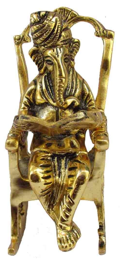 Satya Vipal Lord Ganesha Statue Sitting On A Chair And Reading Ramayan Om Shubh Labh Figurine Of Lord Ganesh Statue