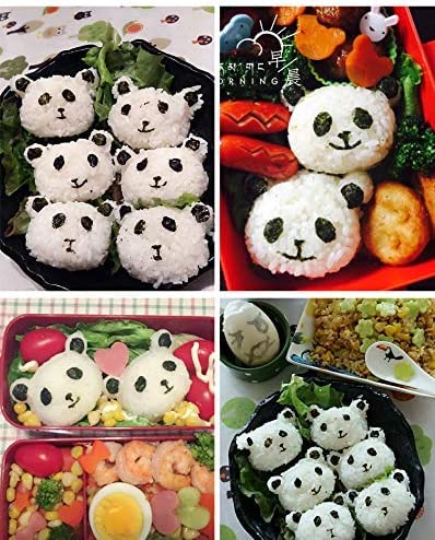 Velidy Bento Accessories Rice Ball Mold,Cartoon Panda Sushi Maker Mould Seaweed Cutter Bento Nori Kitchen Rice Mould For Kids Pa