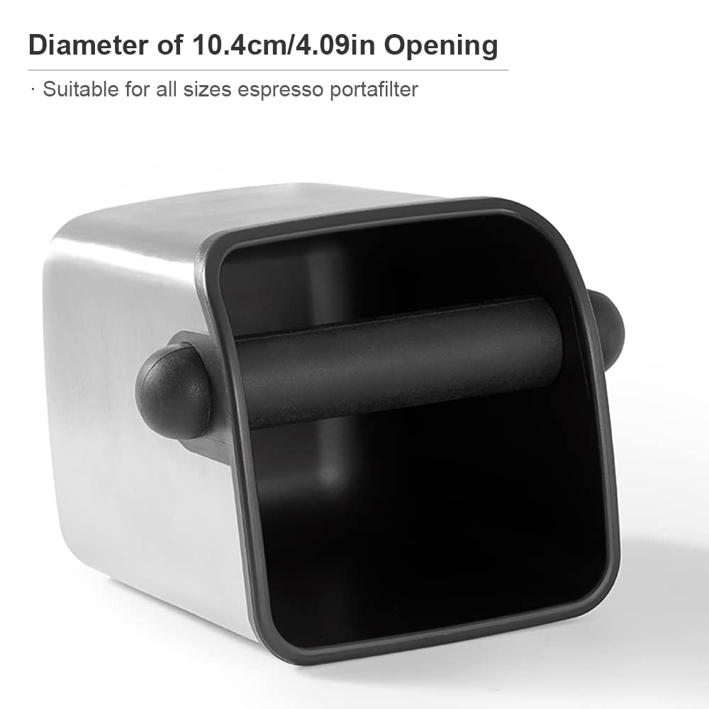 Cafemasy Espresso Grounds Knock Box Mini Durable Stainless Steel Coffee Grind Knock Box With Removable Knock Bar And Non-Slip Ba