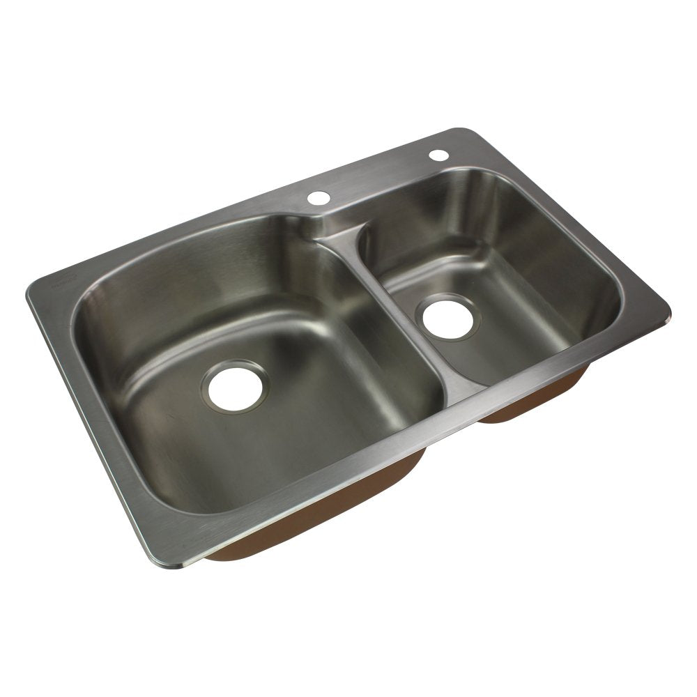 Transolid Ctdd33229-2 Classic 2-Hole Drop-In 75/25 Double Bowl Kitchen Sink, 22 1/64'' L X 33'' W X 9'' H, Brushed Stainless Ste