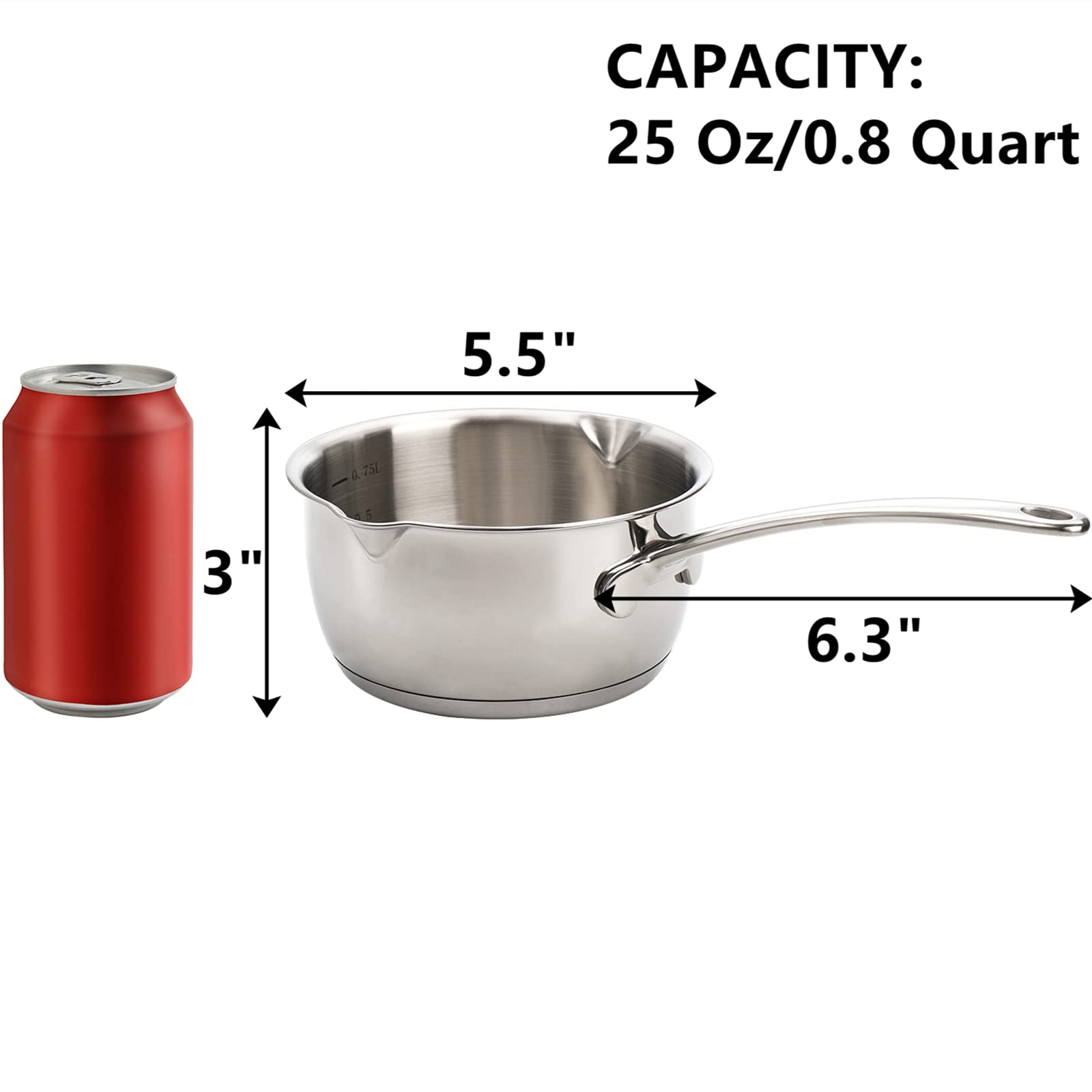 Deayou 18/10 Stainless Steel Butter Warmer Pan, 0.8-Quart Measuring Saucepan With Dual Pour Spout, Small Milk Butter Melting Pot