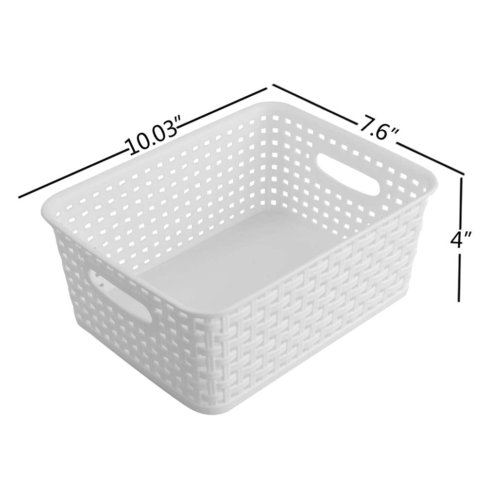 Annkkyus 6-Pack White Storage Plastic Baskets, Plastic Weave Basket For Organizing