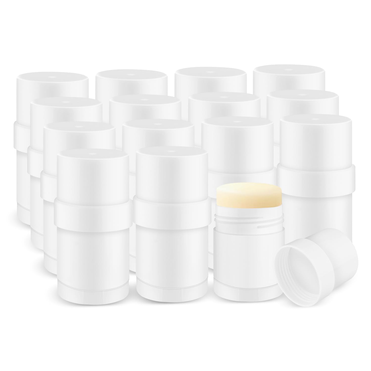 Glasstore 15 Pcs Plastic White Empty Deodorant Containers, Twist-Up Diy Deodorant Tubes, Top Filling Refillable Lip Balm Tubes,