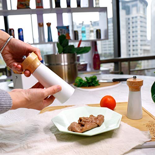 Salt And Pepper Grinders White Salt Shaker Wooden Pepper Salt Grinder Set Pepper Mill - Stainless Ceramic Refillable For Sea Sal