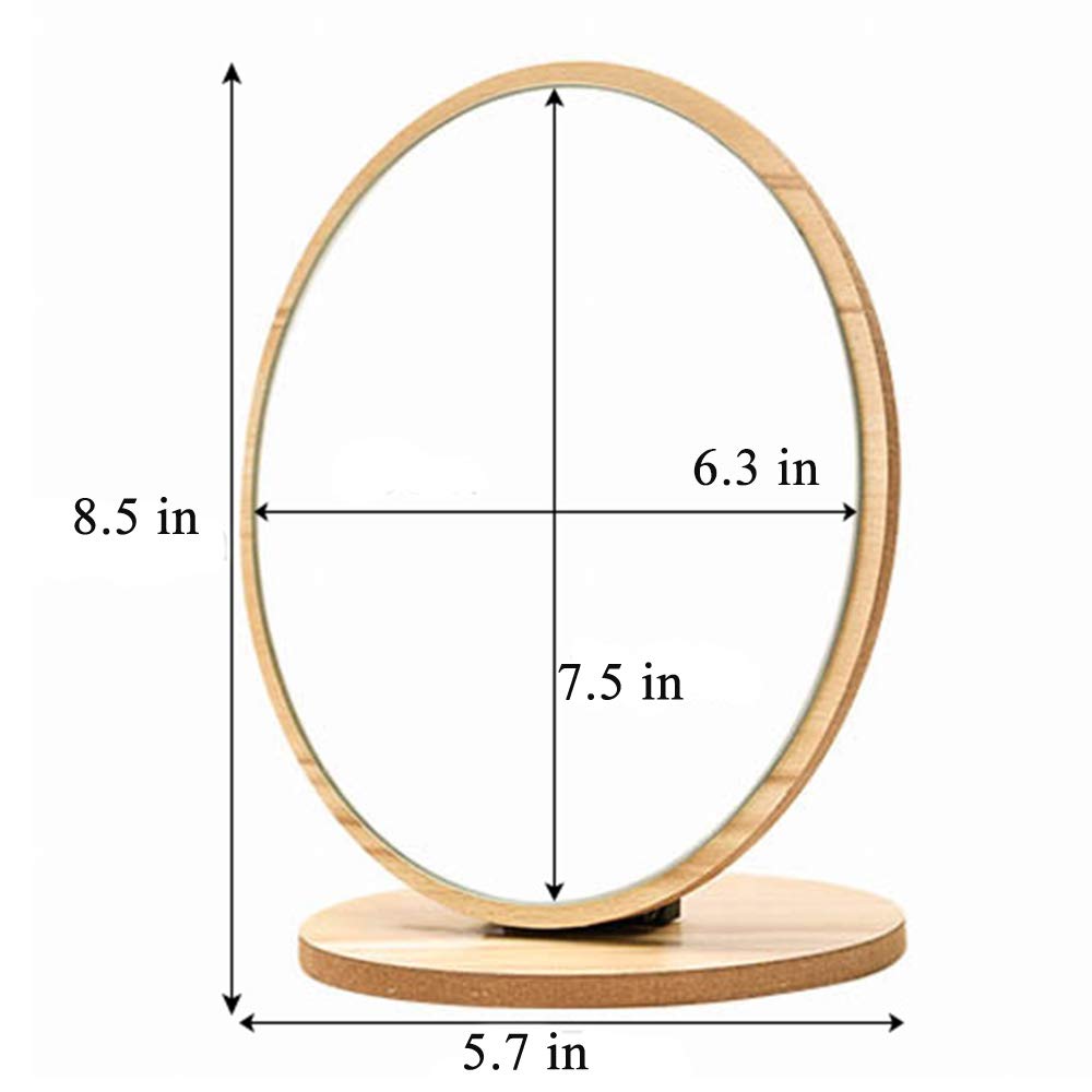 Aestivate Oval Compact Table Mirror - Wood Framed Desktop Mirror With 90 Degree Rotation For Makeup & Cosmetic