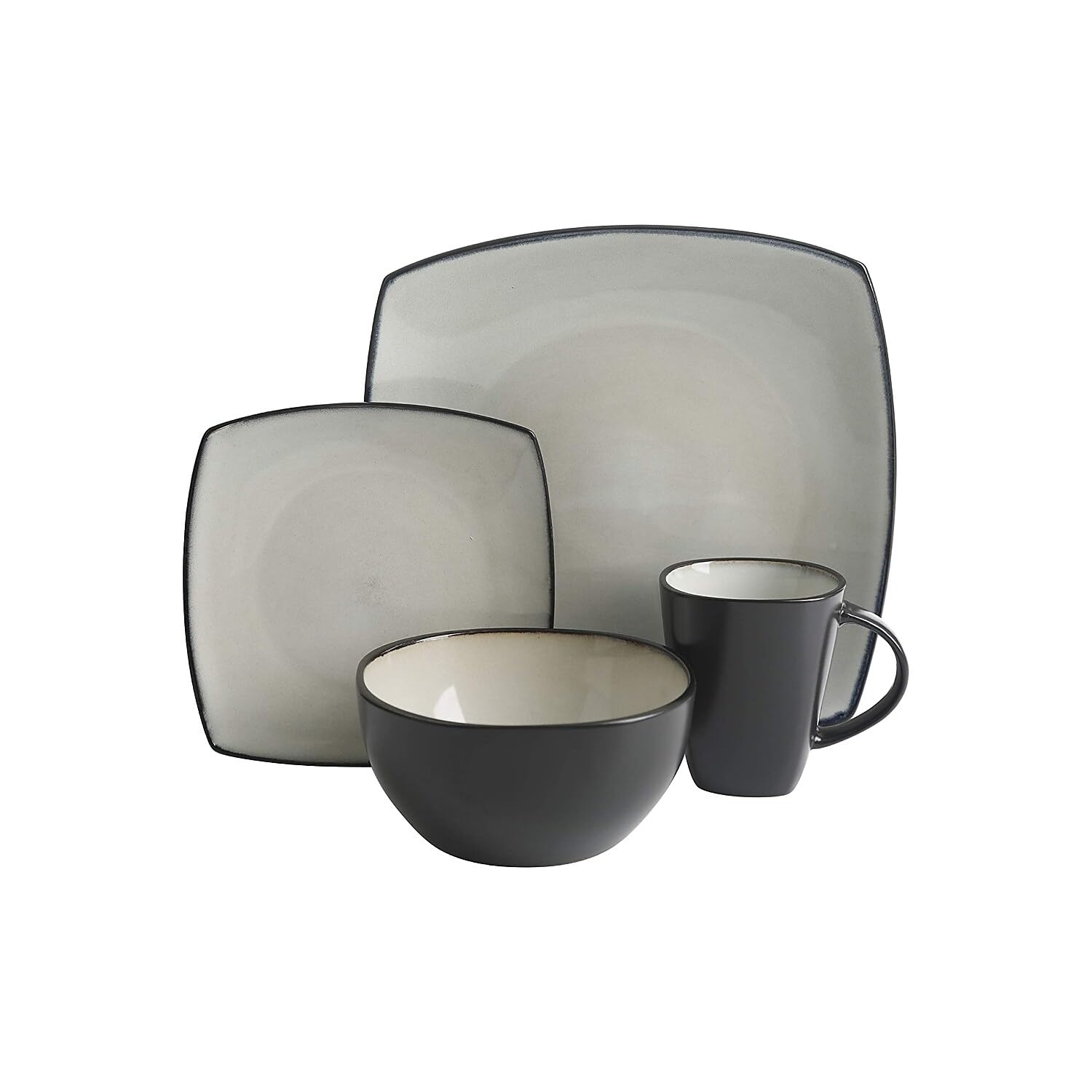 Gibson Soho Lounge Square Reactive Glaze Stoneware Dinnerware Set, Service for 4 (16pc), Sand