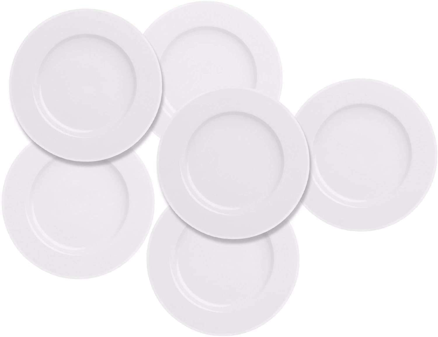 Easydancing 6Pcs Salad Dessert Plate 7.5Inch White Porcelain Dinner With Round Flat Design Good For The Gift