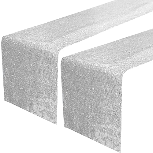 Jyflzq Silver Sequin Table Runner 12''X108'' Pack Of 2 Glitter Sequin Fabric Table Linens Runner Sparkly Sequin Runners For Tabl