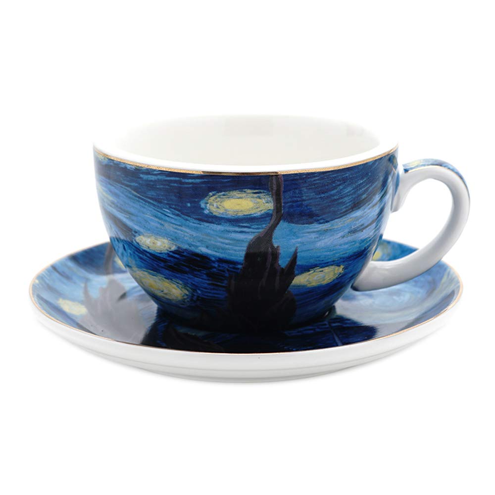 Coffeezone Vincent Van Gogh Art The Starry Night Porcelain Latte Art Coffee Cup Saucer (Latte 10 oz)