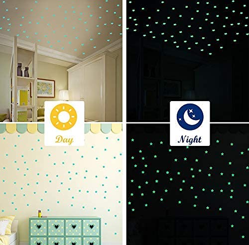 AM AMAONM 100 Pcs Blue Glow in The Dark Luminous Stars Fluorescent Noctilucent Plastic Wall Stickers Murals Decals for Home Art Decor Ceiling Wall Decorate Kids Babys Bedroom Room Decorations