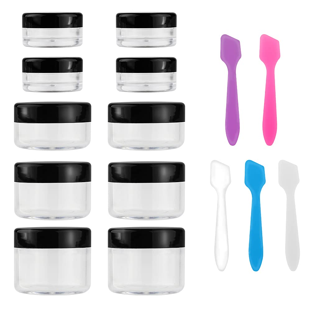 Accmor 10 Pieces Makeup Travel Containers With Lids 3/5/10/15/20 Gram Size Cosmetic Jars With 5 Pieces Mini Spatulas For Gift(Bl