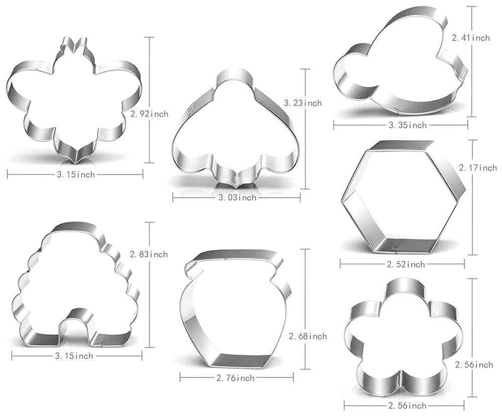 Lubtosmn Bee Cookie Cutters Set-3 Inches-7 Piece-Bee, Beehive, Flower, Honeycomb And Honey Jar Stainless Steel Cookie Biscuit Co