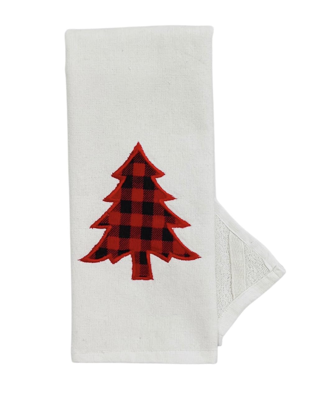 Serafina Home Holiday Winter Kitchen Hand Towels: Two Checkered Trees And One Solid Towels: 100% Cotton 3 Pc