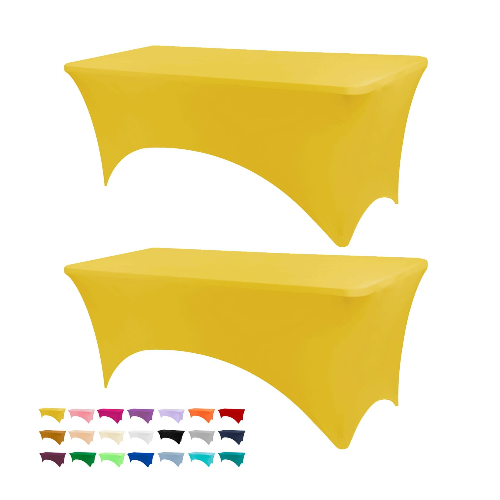 Bddc Table Covers For 6 Foot Tables 2 Pack, Spandex Table Covers 6Ft, Yellow Table Cloths Rectangle 6Ft For Events, Wedding, Ban