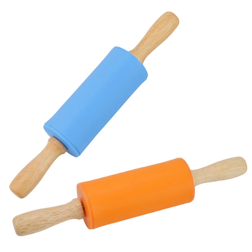 Koogel 9 Inch Mini Rolling Pin, 2 Pcs Wooden Handle Rolling Pin For Kids Dough Rollers For Baking Supplies Home Kitchen