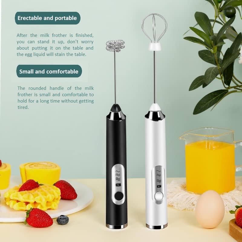 Jrundmsoxz Rechargeable Milk Frother, 3-Speed Electric Handheld Frother For Coffee With 2 Whisks And Coffee Decoration Tool, Cof