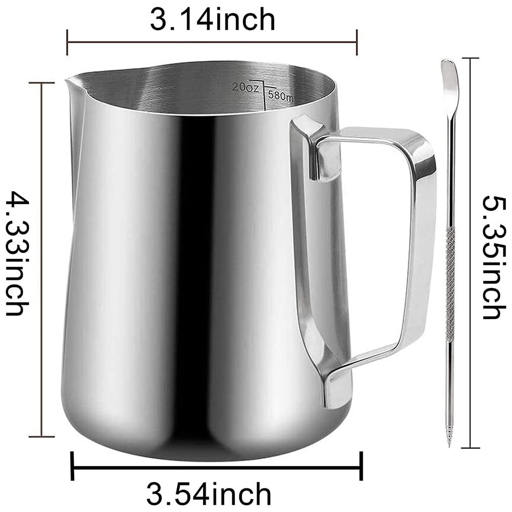 20 Oz Milk Frothing Pitcher, 304 Stainless Steel 600Ml Milk Can Coffee Frothing Cup With Art Deco Pen Milk Jug Coffee Cup Used T